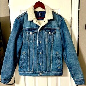 GAP Blue Denim Jacket with Cream Sherpa Collar